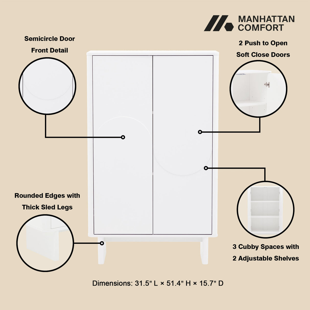 Ella Accent Cabinet in White by Manhattan Comfort at Eve Furniture
