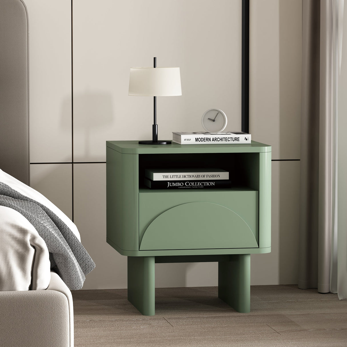Ella Nightstand in Sage Green by Manhattan Comfort at Eve Furniture