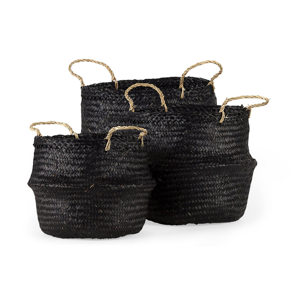 Ella (Set of 3) Black Seagrass Basket W/ Light Brown Handles by Mercana at Eve Furniture