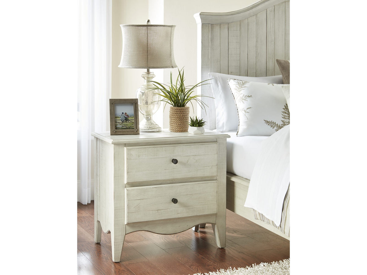 Ella White Wash Solid Wood Two Drawer Nightstand by Modus Furniture at Eve Furniture