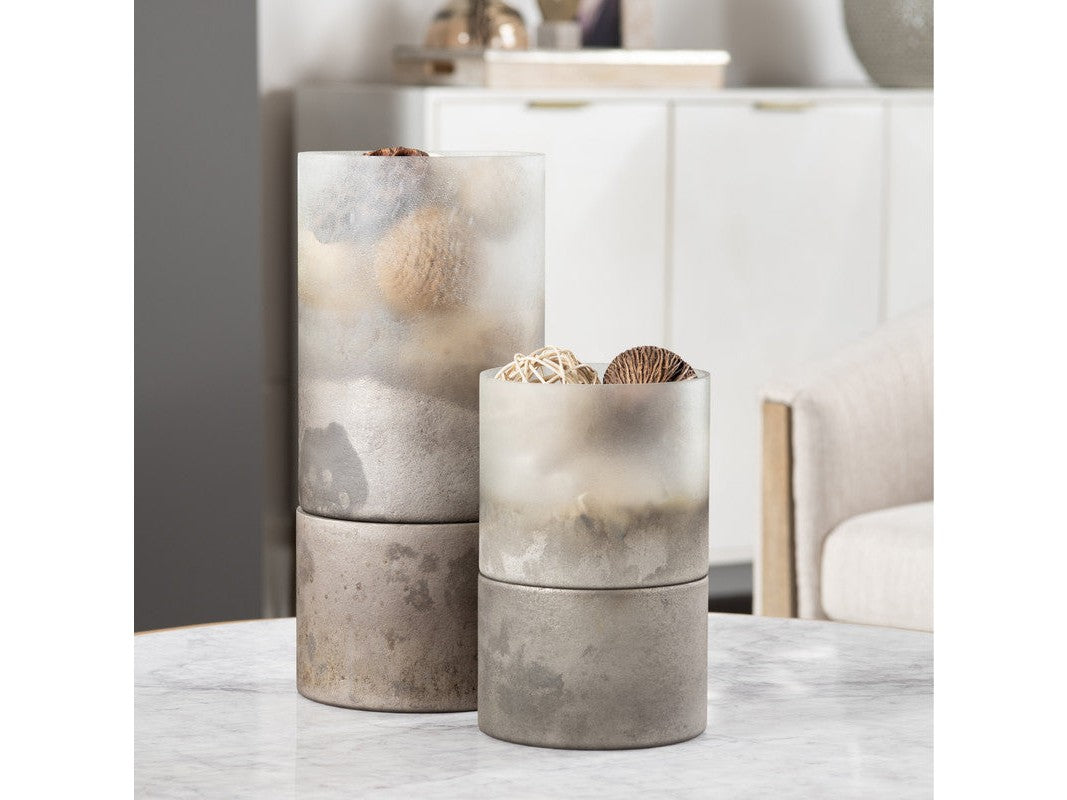 Ellery Brown/Transparent Large Metallic Smoke Hurricane Globess (Set of 2) by Crestview at Eve Furniture