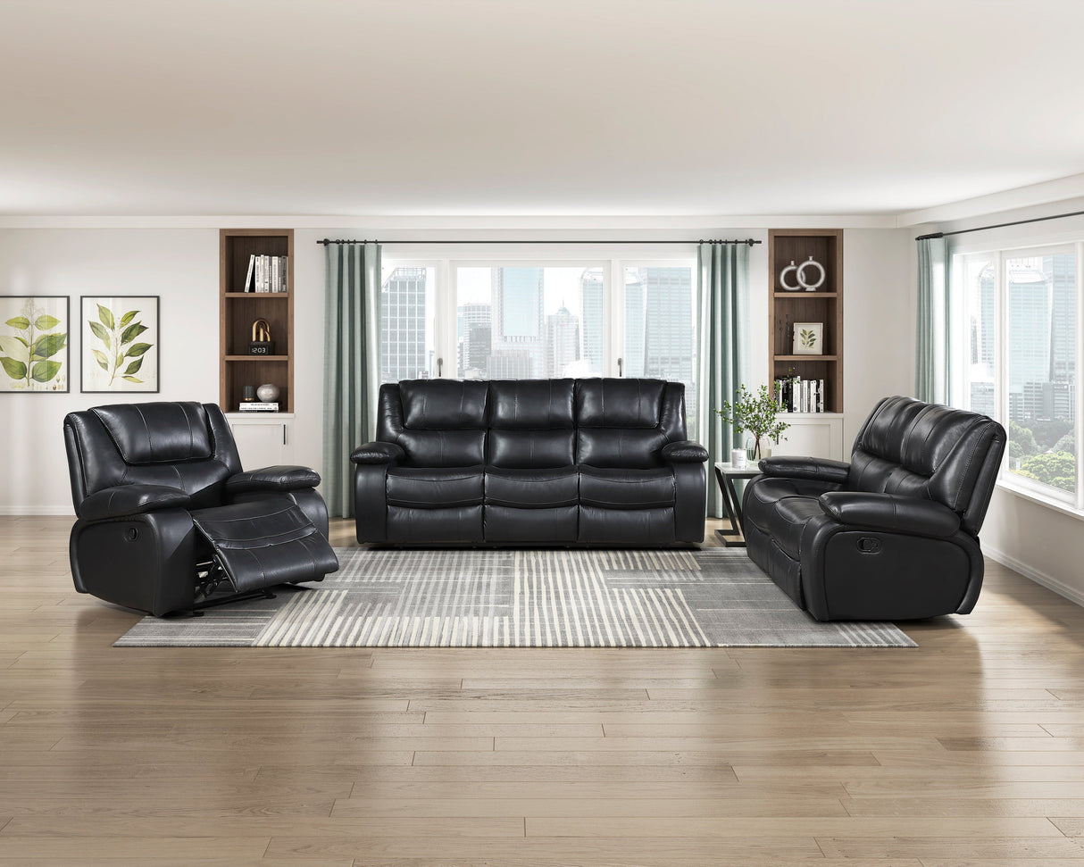 Ellicott Black Genuine Leather Double Reclining Sofa by Homelegance at Eve Furniture