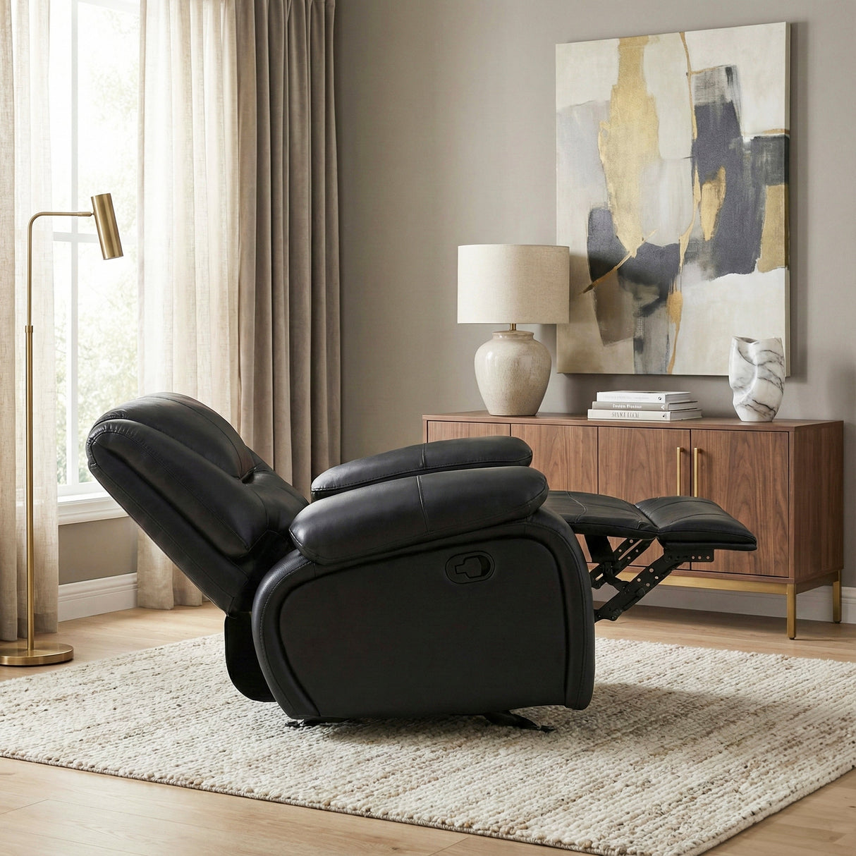 Ellicott Black Genuine Leather Glider Reclining Chair by Homelegance at Eve Furniture