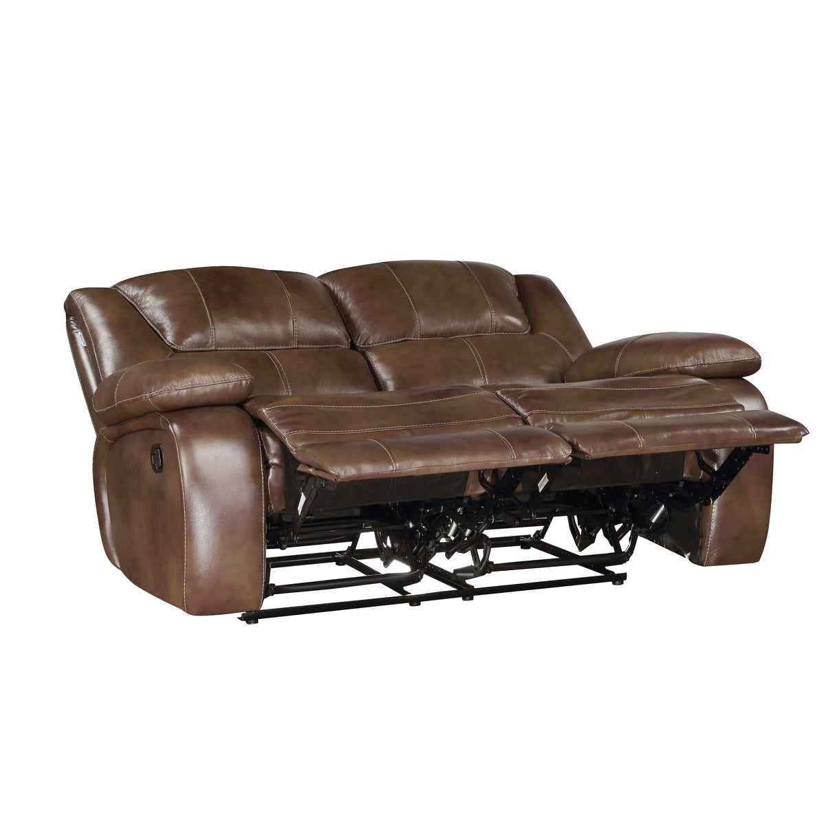 Ellicott Brown Leather Double Reclining Loveseat by Homelegance at Eve Furniture