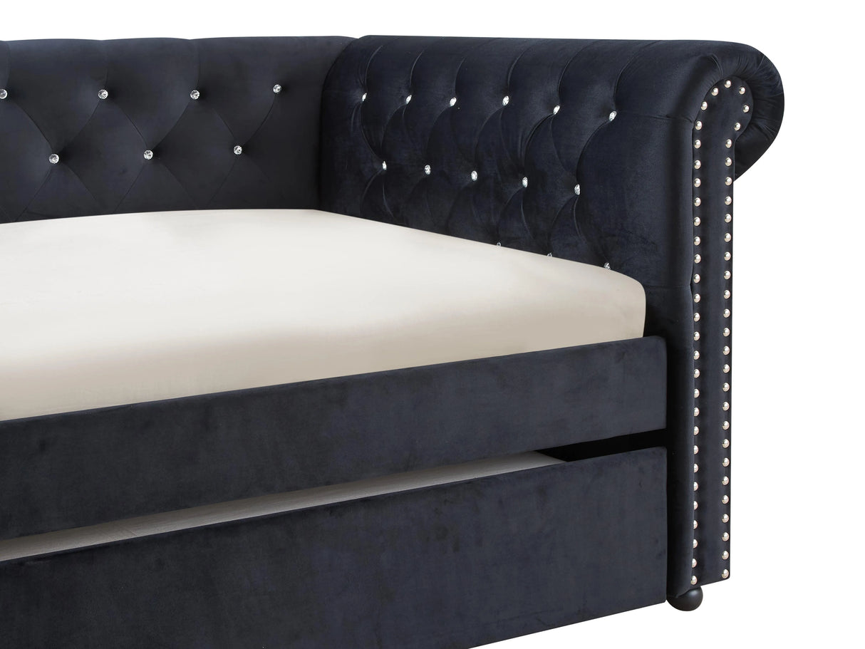 Ellie Black Velvet Twin Daybed with Trundle by Crown Mark at Eve Furniture