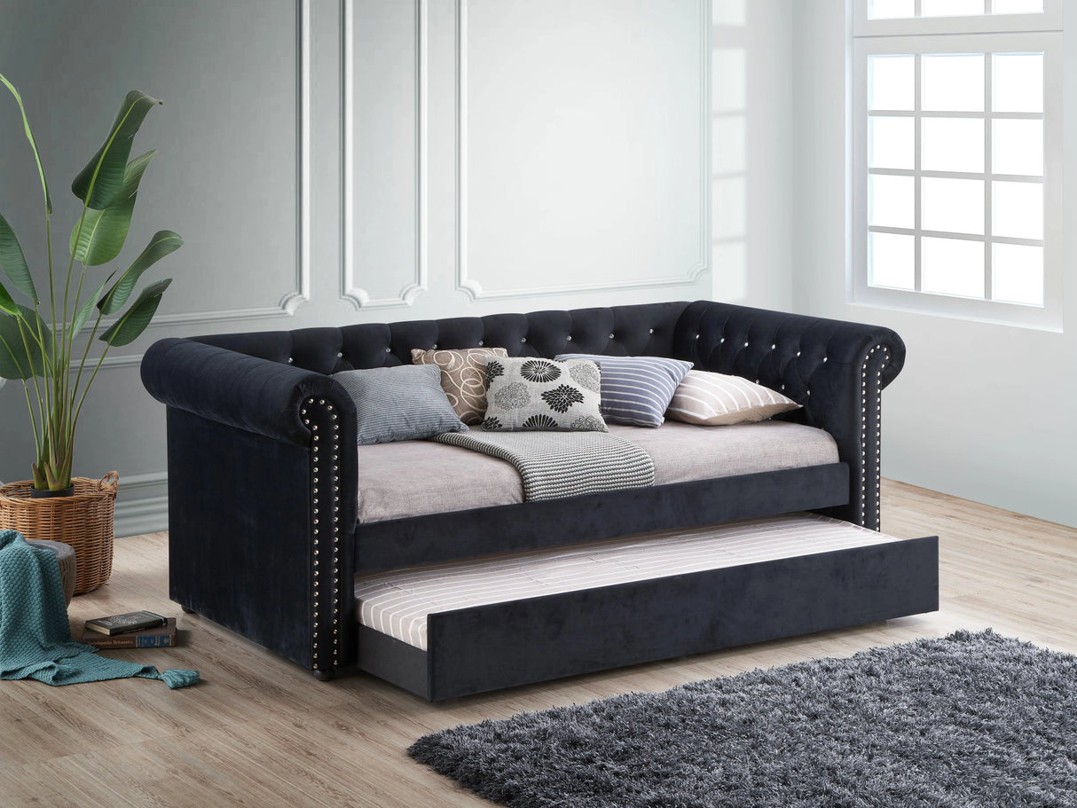 Ellie Black Velvet Twin Daybed with Trundle by Crown Mark at Eve Furniture