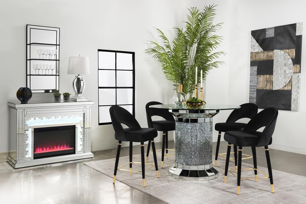 Ellie Mirror/Black 5-Piece Pedestal Counter Height Dining Set by Coaster at Eve Furniture
