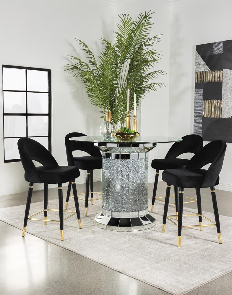Ellie Mirror/Black 5-Piece Pedestal Counter Height Dining Set by Coaster at Eve Furniture