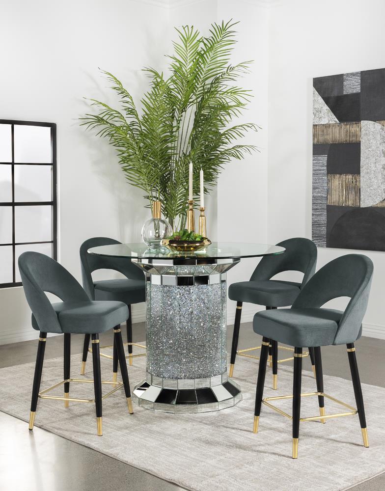 Ellie Mirror/Gray 5-Piece Pedestal Counter Height Dining Set by Coaster at Eve Furniture
