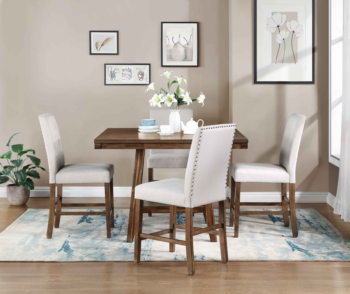 Ellini Brown 5-Piece Counter Height Set