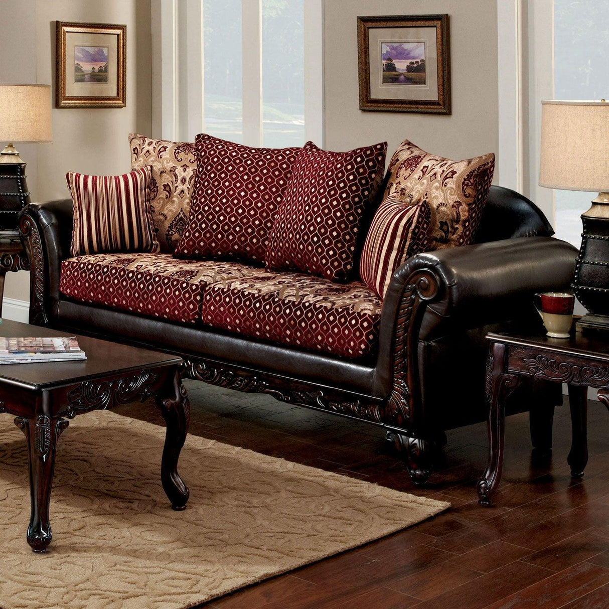 Ellis Burgundy/Brown/Dark Cherry Sofa by Furniture of America at Eve Furniture