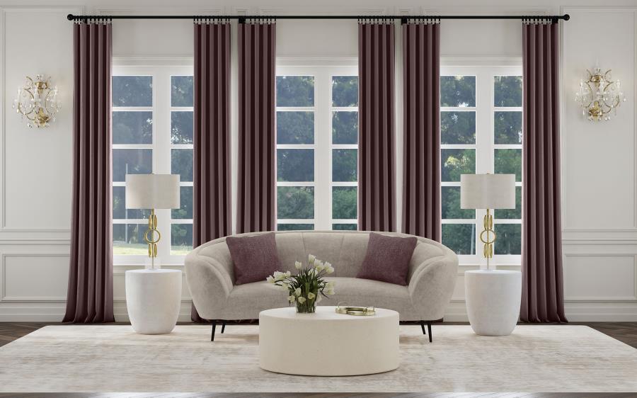 Ellorie Beige Upholstered Channel Back Curved Loveseat by Coaster at Eve Furniture