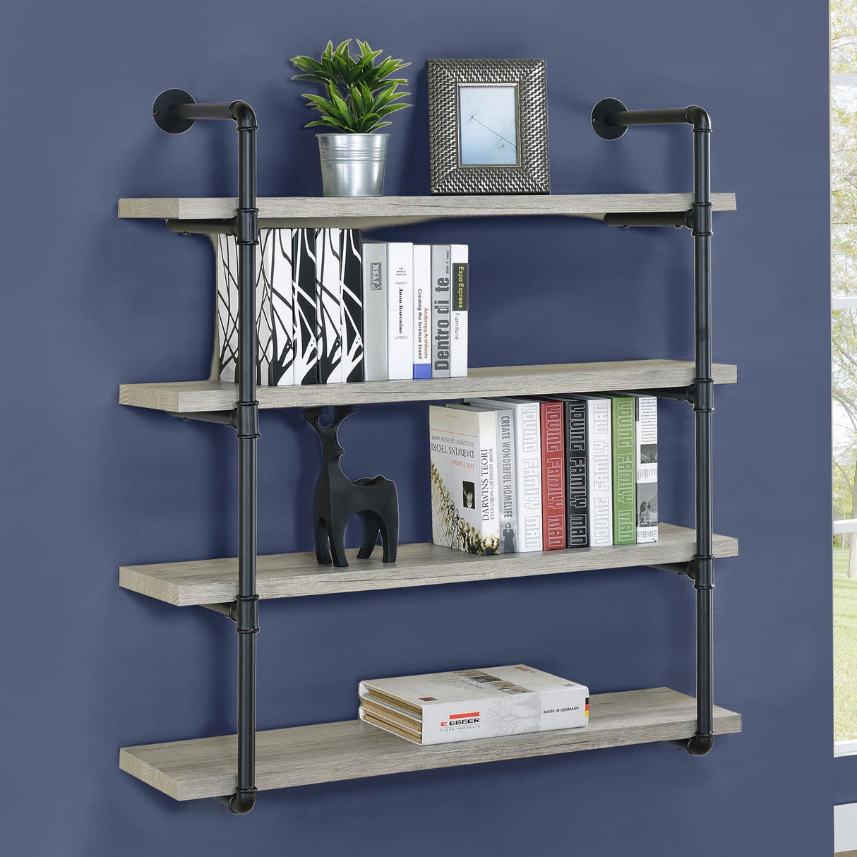 Elmcrest 40-inch Wall Shelf Black/Gray Driftwood by Coaster at Eve Furniture