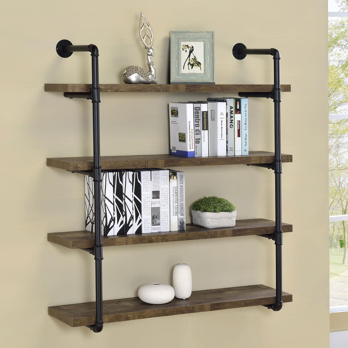 Elmcrest 40-inch Wall Shelf Black/Rustic Oak by Coaster at Eve Furniture