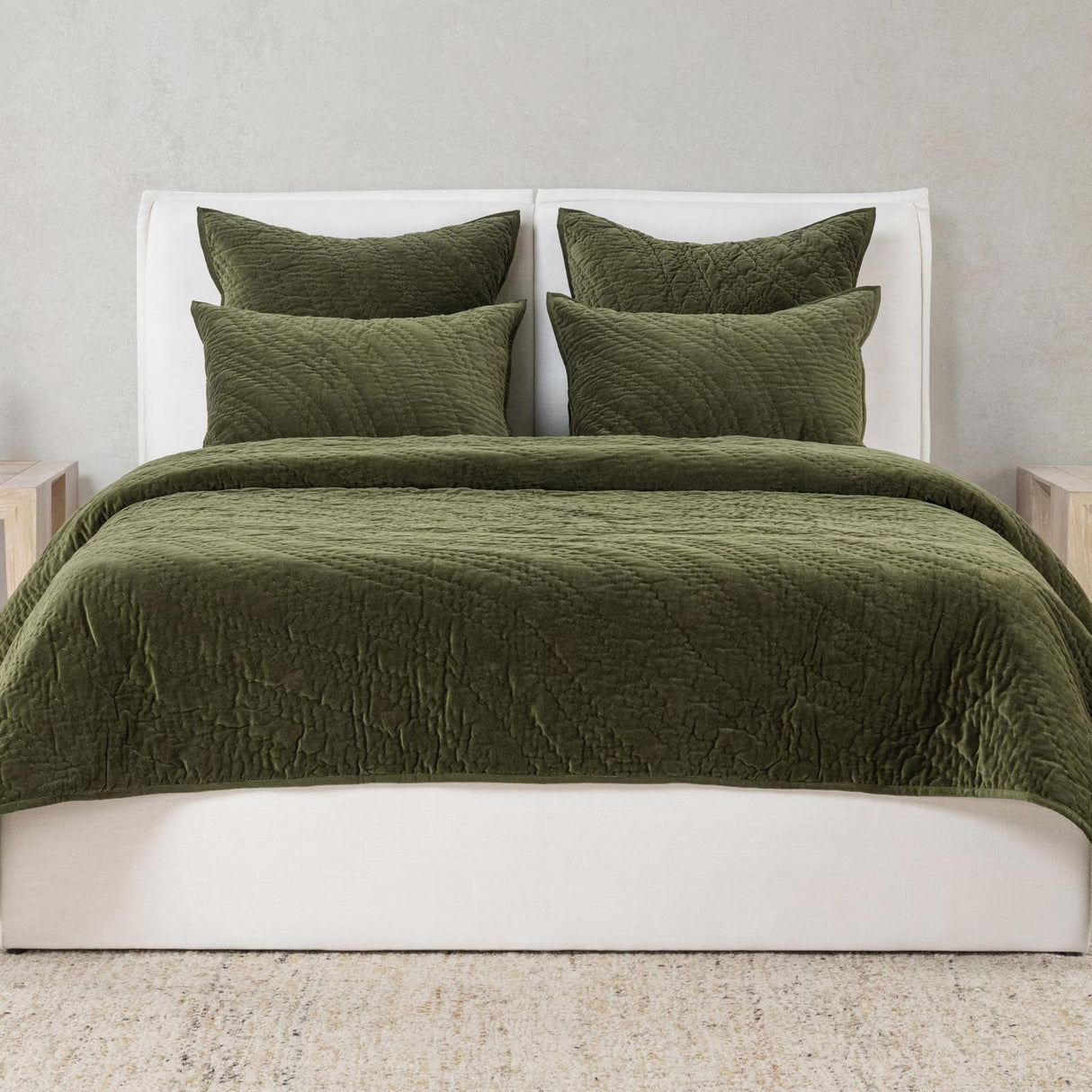 Elms Loden Green Velvet Quilt Collection by Classic Home at Eve Furniture