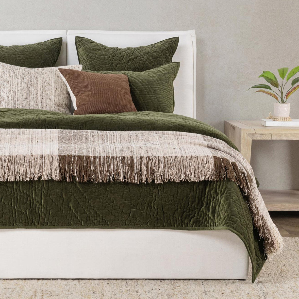 Elms Loden Green Velvet Quilt Collection by Classic Home at Eve Furniture