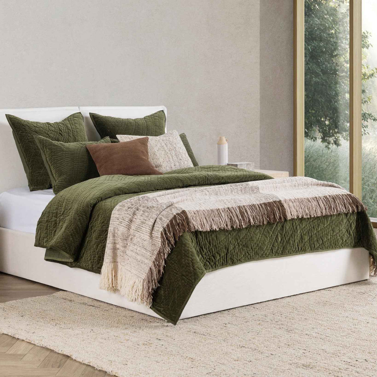 Elms Loden Green Velvet Quilt Collection by Classic Home at Eve Furniture