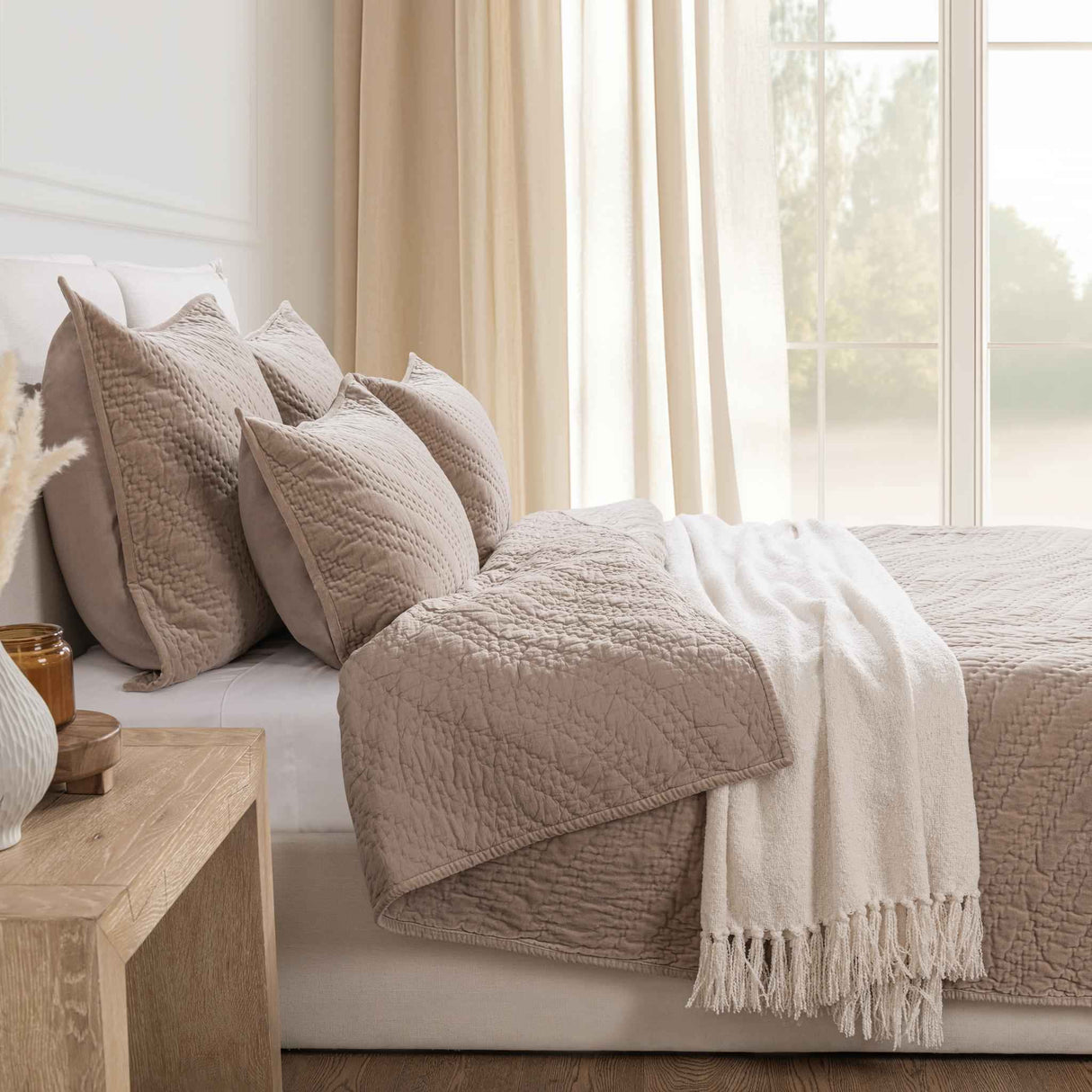 Elms Velvet Pebble Velvet Quilt Collection by Classic Home at Eve Furniture
