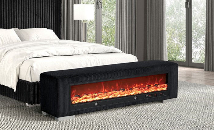 Elnath Black Bench w/ Visual Wood Log Fireplace by Furniture of America at Eve Furniture