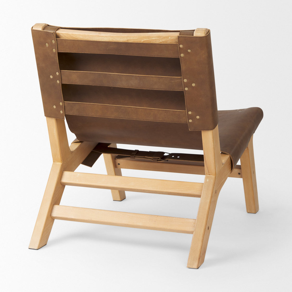 Elodie 24.4L x 33.9W x 30.7H Brown Leather W/Natural Beech Wood Frame Accent Chair by Mercana at Eve Furniture