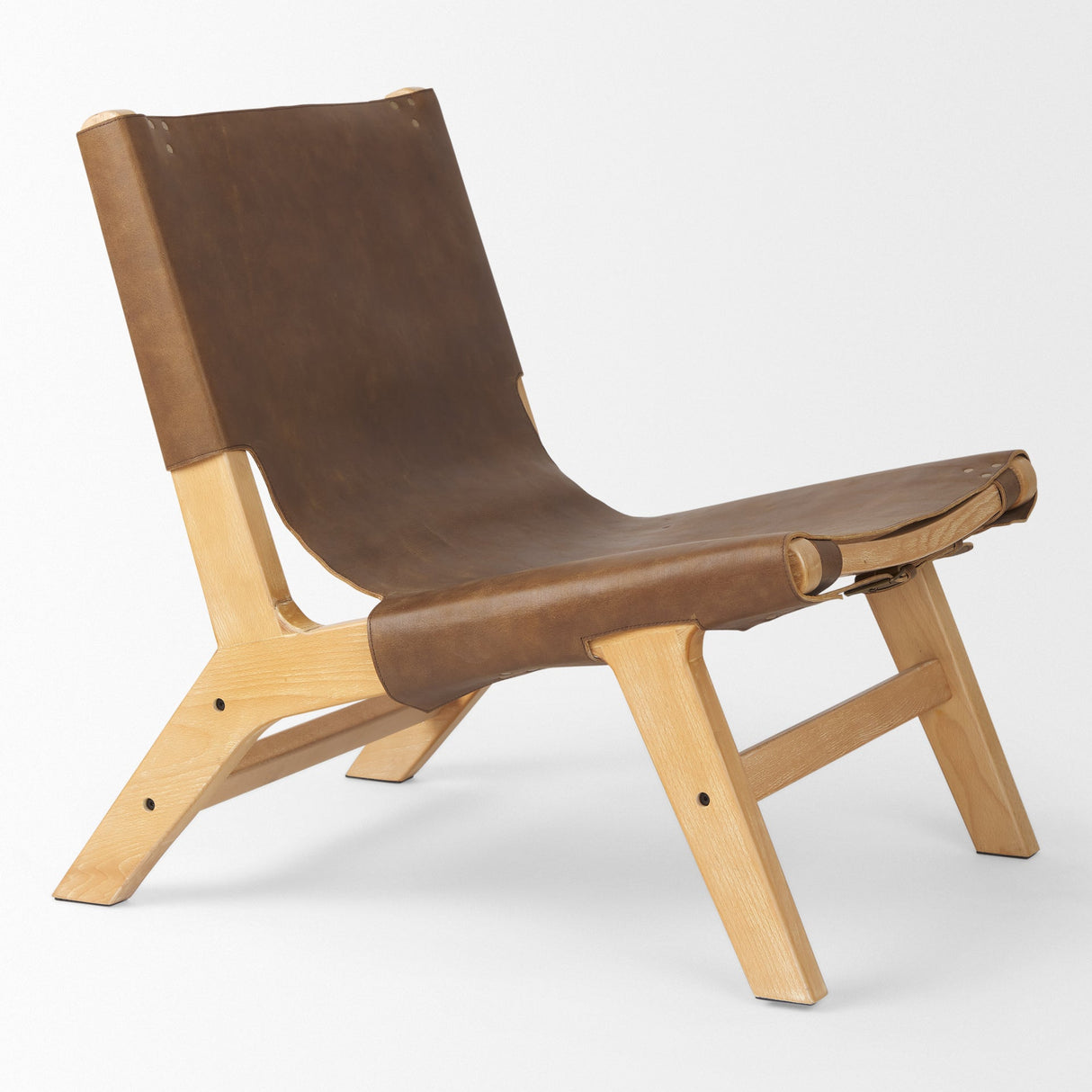 Elodie Brown Leather W/Natural Beech Wood Frame Accent Chair by Mercana at Eve Furniture