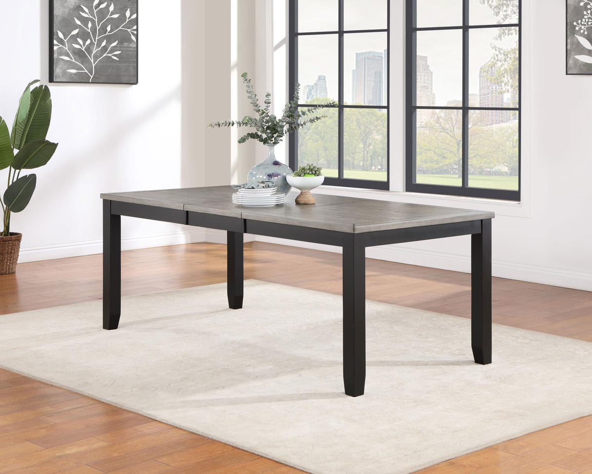 Elodie Gray and Black Rectangular Dining Table with Extension Leaf by Coaster at Eve Furniture