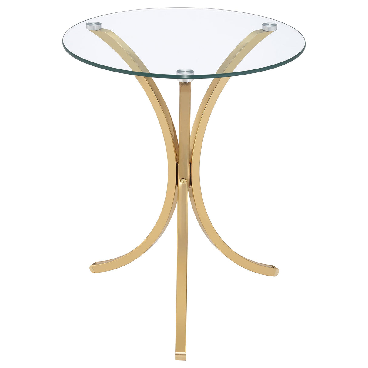 Eloise Gold Round Glass Top Curved Metal Side Table by Coaster at Eve Furniture