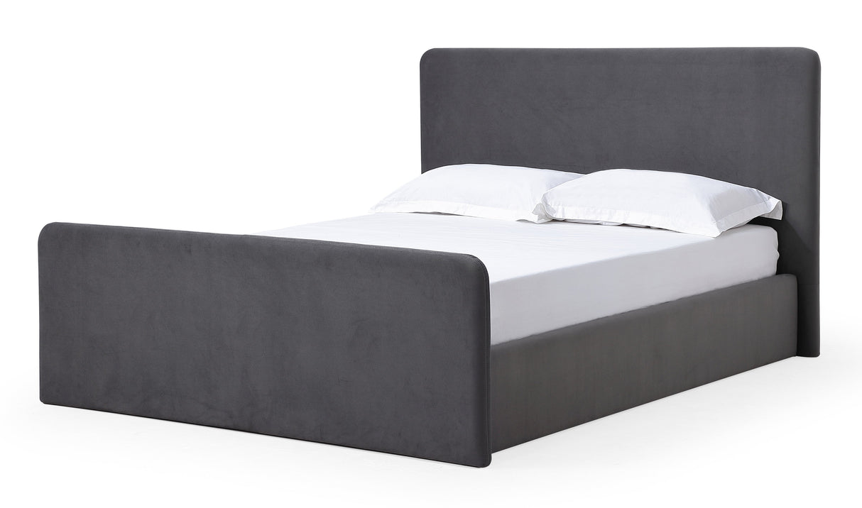 Elora Fully Upholstered Queen Platform Bed in Charcoal Velvet by Modus Furniture at Eve Furniture