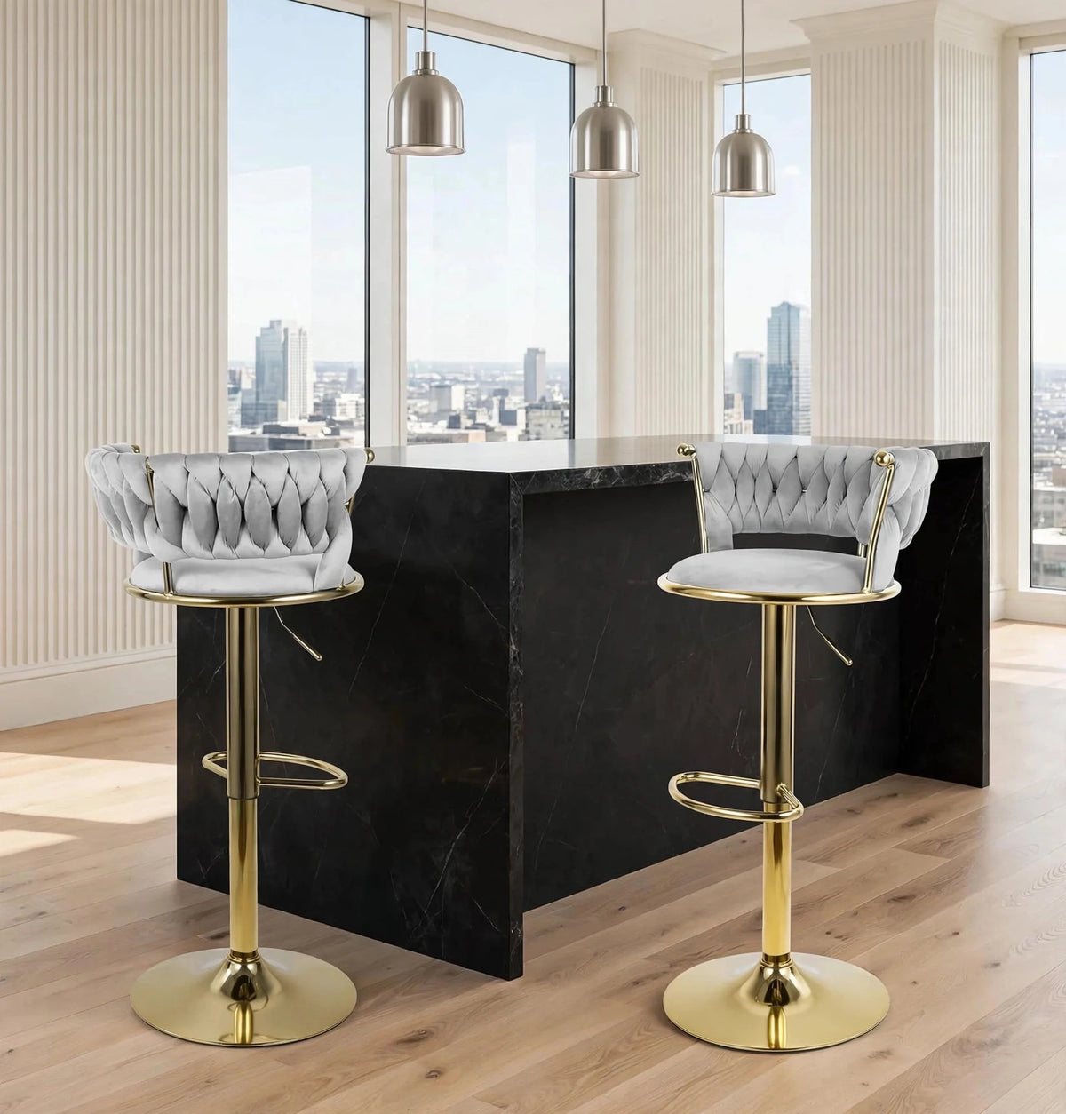 Elora Gray Adjustable Barstool (Set of 2) by Happy Homes at Eve Furniture
