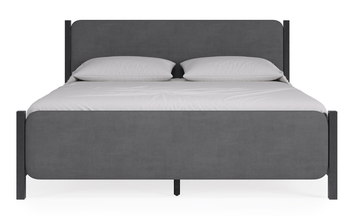 Elora Wood and Velvet Queen Upholstered Bed in Jet and Charcoal by Modus Furniture at Eve Furniture