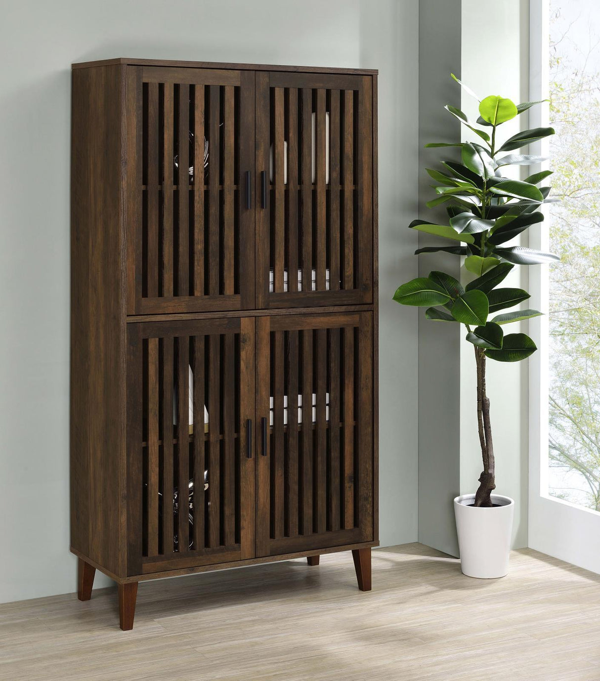 Elouise Dark Pine 4-Door Engineered Wood Tall Accent Cabinet by Coaster at Eve Furniture