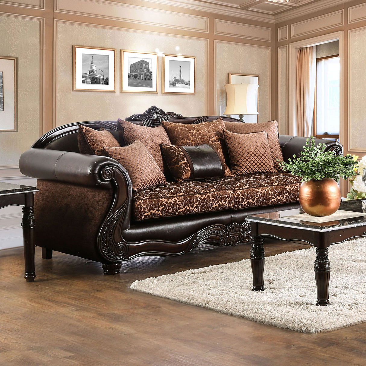 Elpis Brown/Espresso Sofa by Furniture of America at Eve Furniture