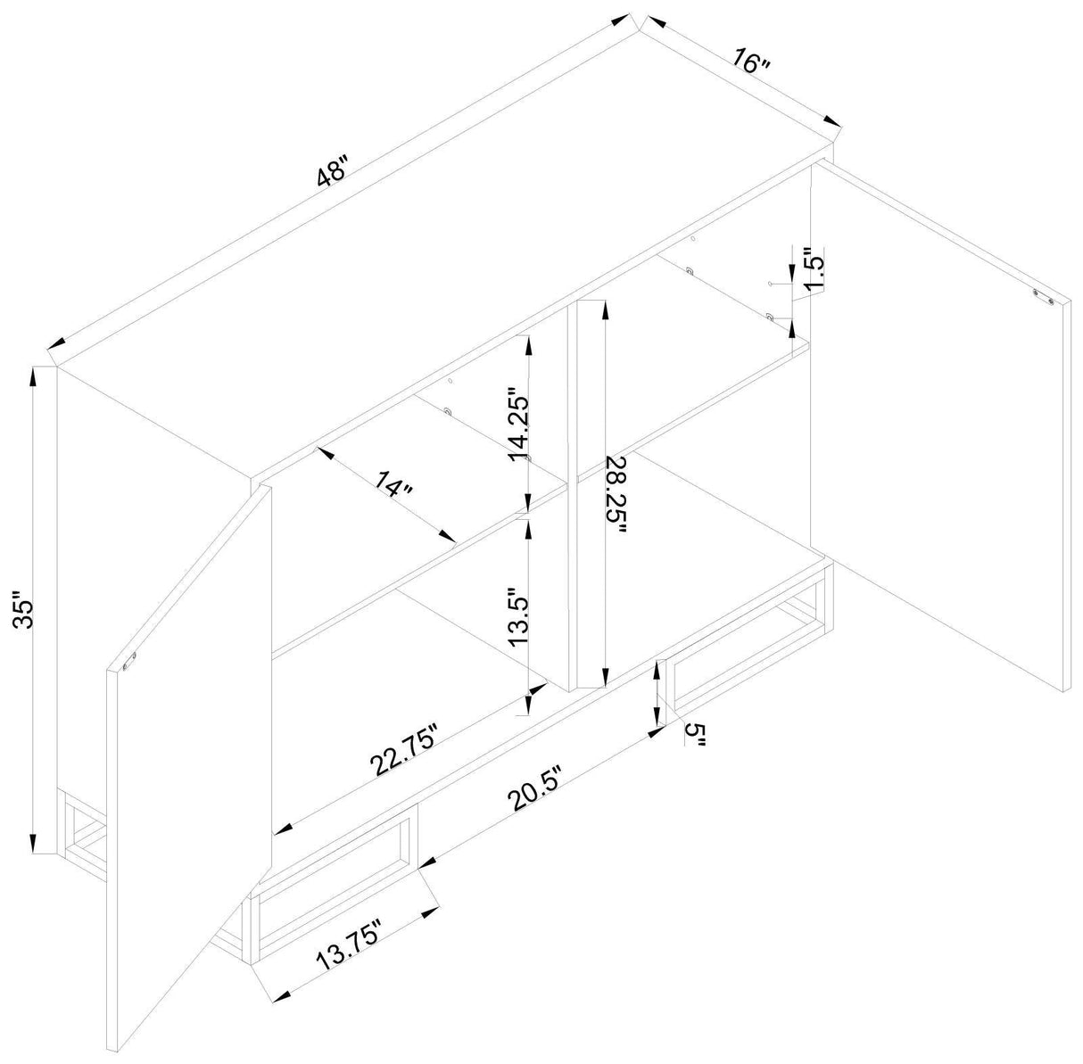 Elsa White/Gold 2-Door Accent Cabinet with Adjustable Shelves by Coaster at Eve Furniture