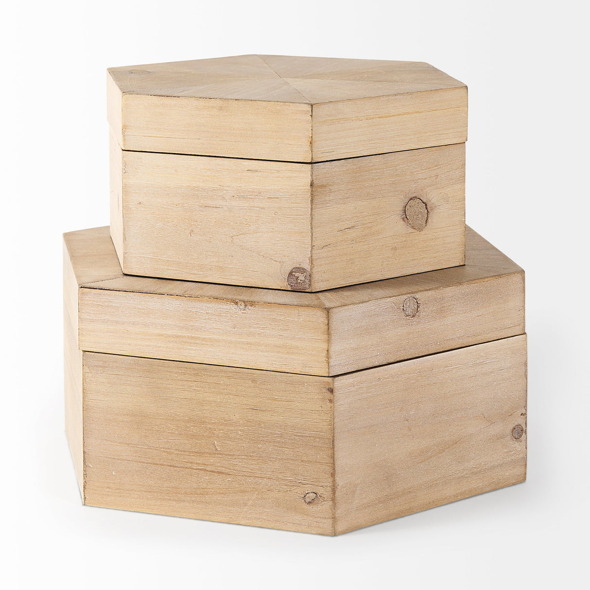 Elyse (Set of 2) Brown Wooden Hexagonal Boxes by Mercana at Eve Furniture