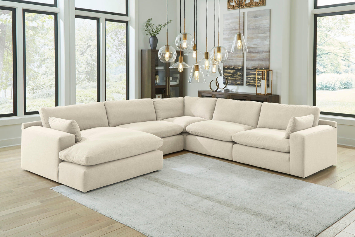 Elyza Linen 5-Piece Left Arm Facing Chaise Sectional by Ashley at Eve Furniture