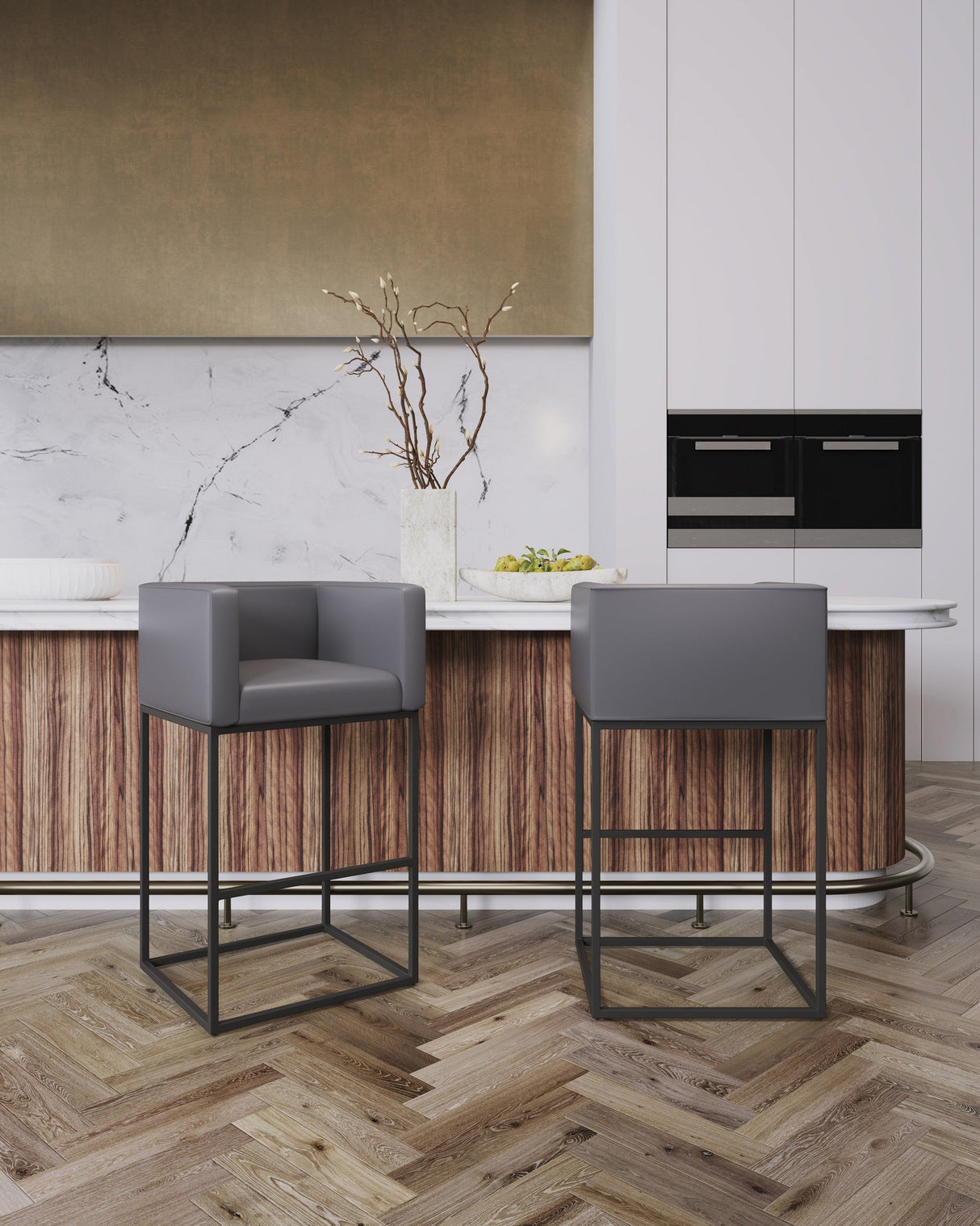 Embassy Counter Stool in Grey and Black (set of 3) by Manhattan Comfort at Eve Furniture