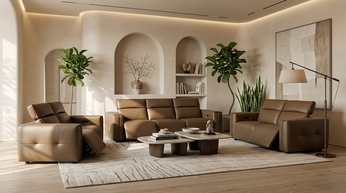 Ember Brown Power Reclining Sofa and Loveseat by New Era Innovations at Eve Furniture