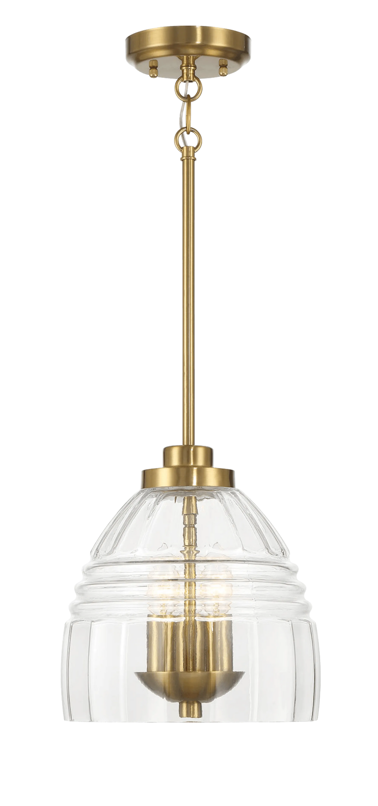 Ember Three Candle Lights Chain Pendant With Clear Glass - Satin Brass by Ashcroft Furniture at Eve Furniture