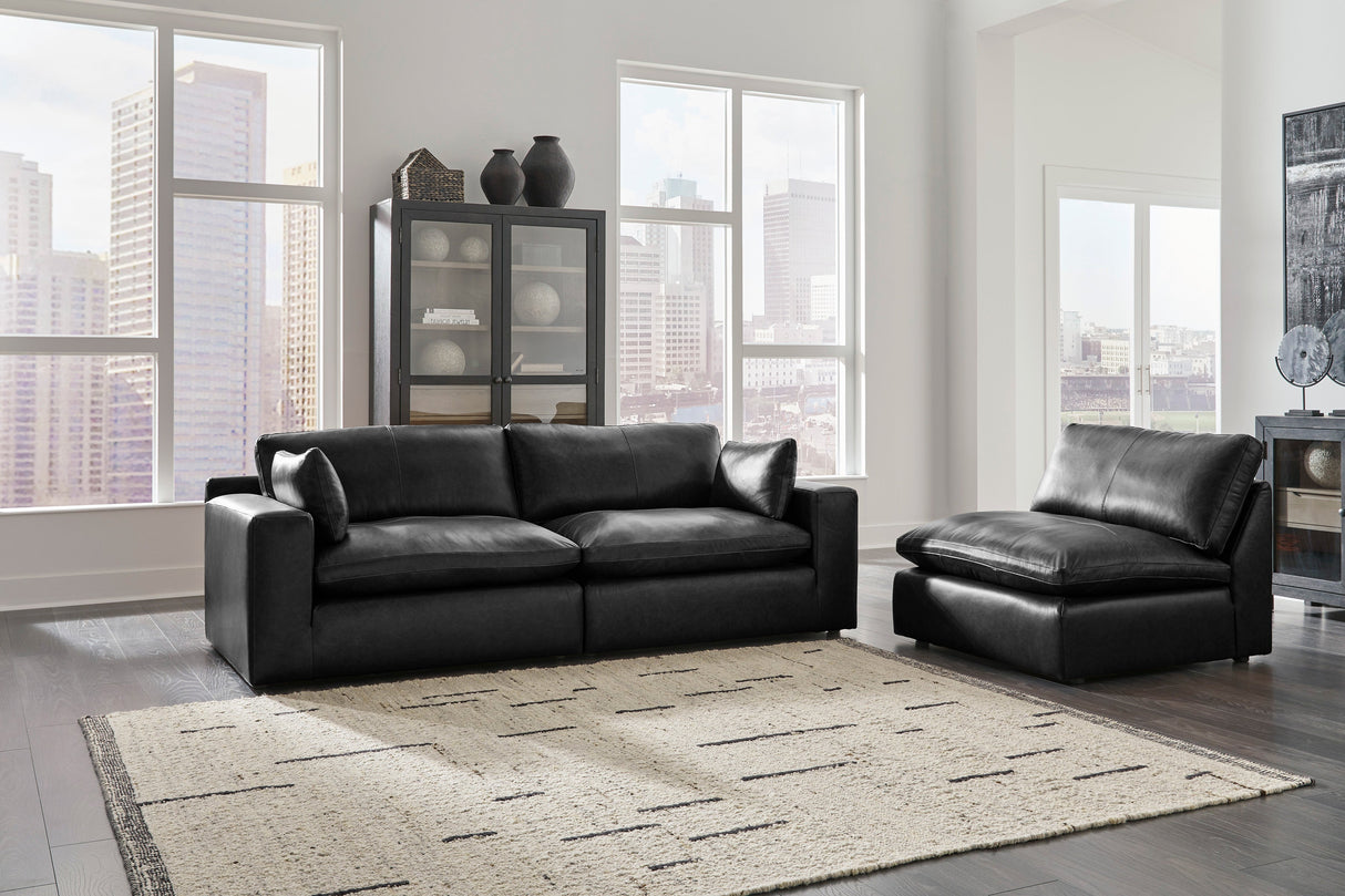 Emilia Black Leather 3-Piece Leather Modular Sectional Sofa by Ashley at Eve Furniture