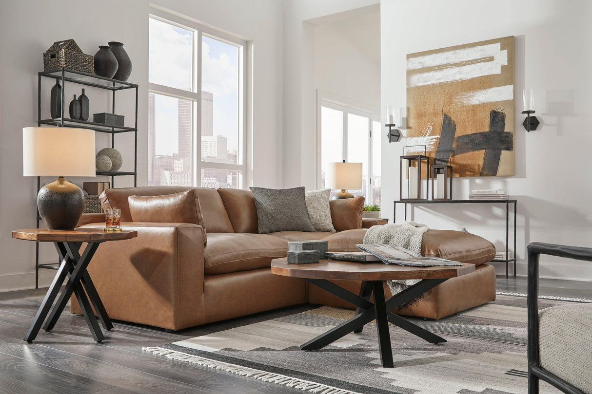 Emilia Caramel Leather 3-Piece Modular Sectional with Ottoman by Ashley at Eve Furniture