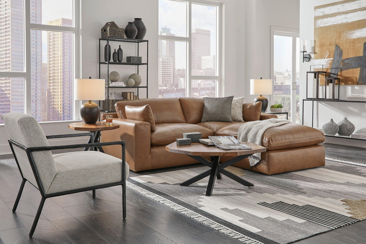 Emilia Caramel Leather 3-Piece Modular Sectional with Ottoman by Ashley at Eve Furniture