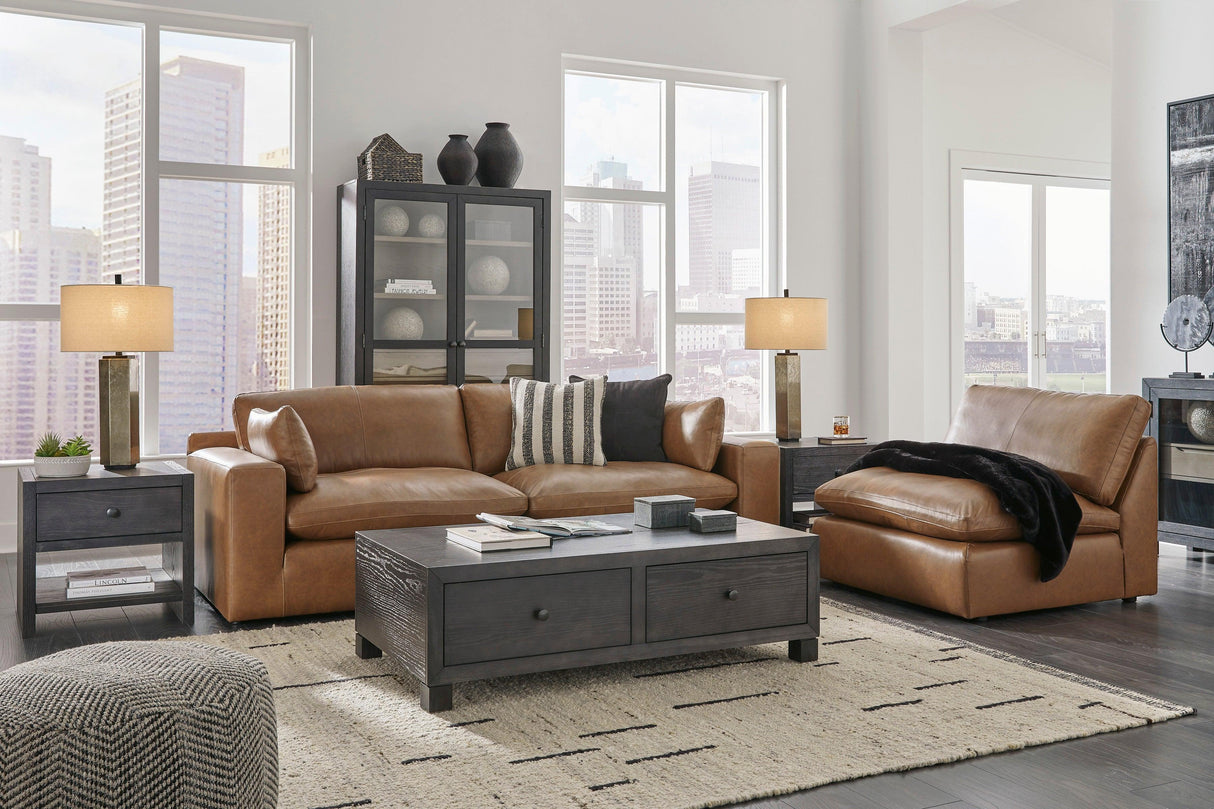 Emilia Caramel Leather 3-Piece Modular Sofa by Ashley at Eve Furniture