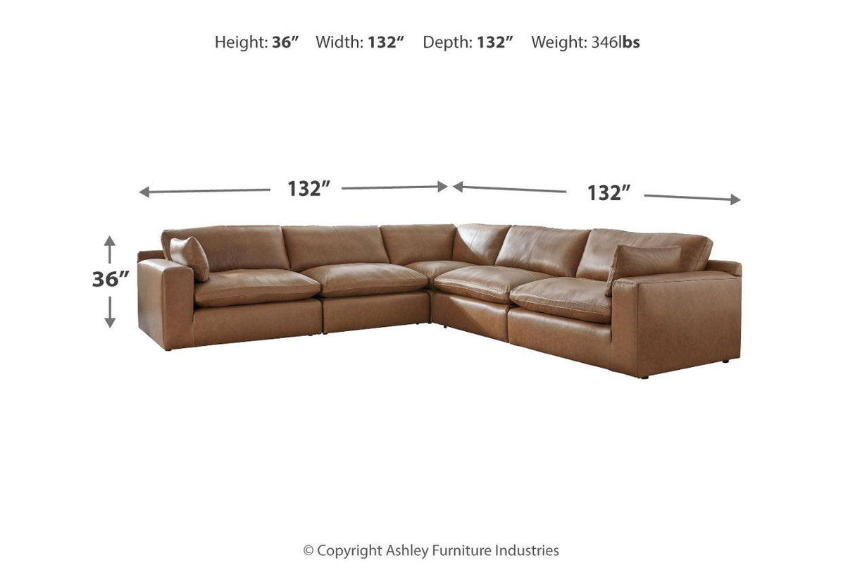 Emilia Caramel Leather 5-Piece Modular Sectional by Ashley at Eve Furniture