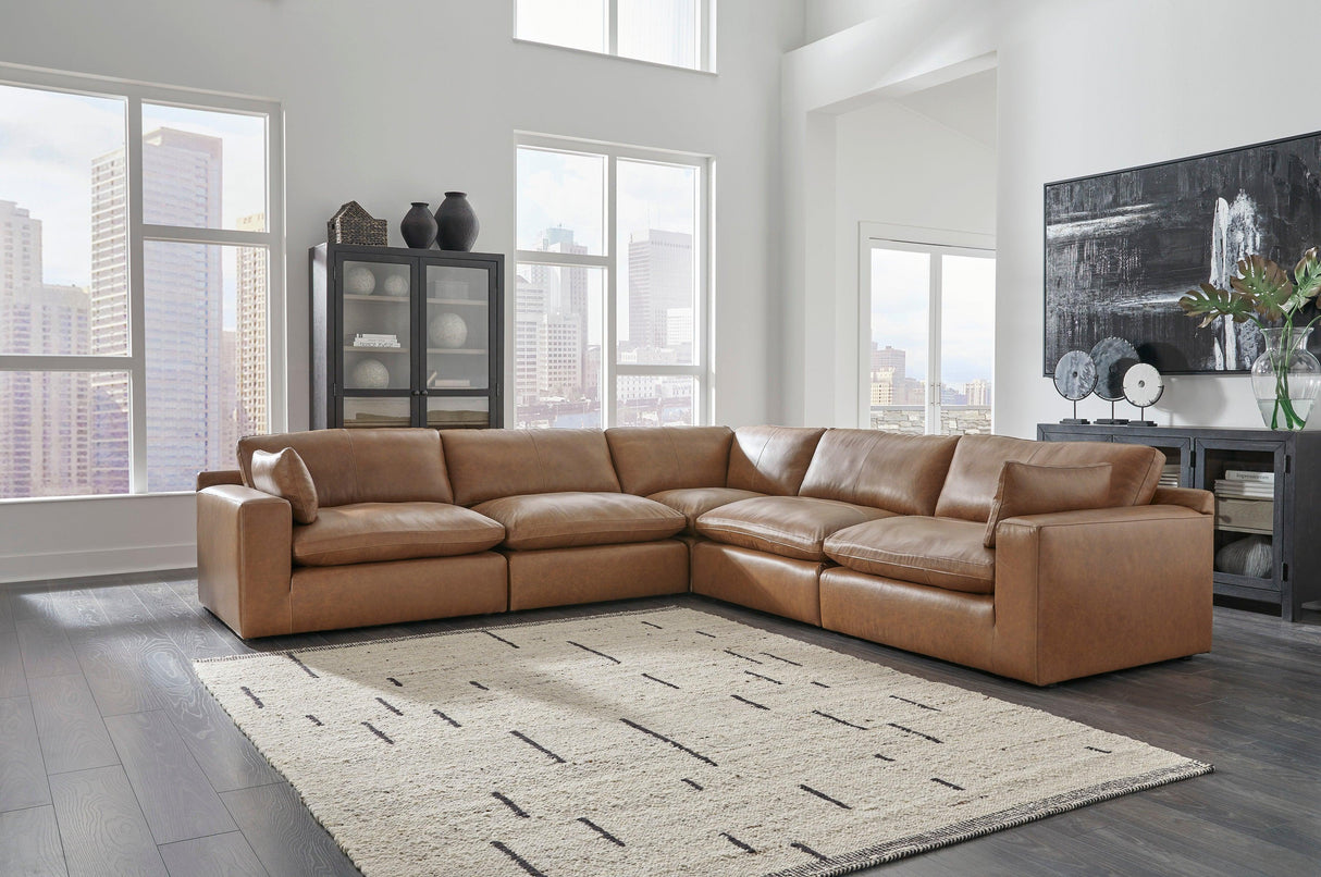 Emilia Caramel Leather 5-Piece Modular Sectional by Ashley at Eve Furniture