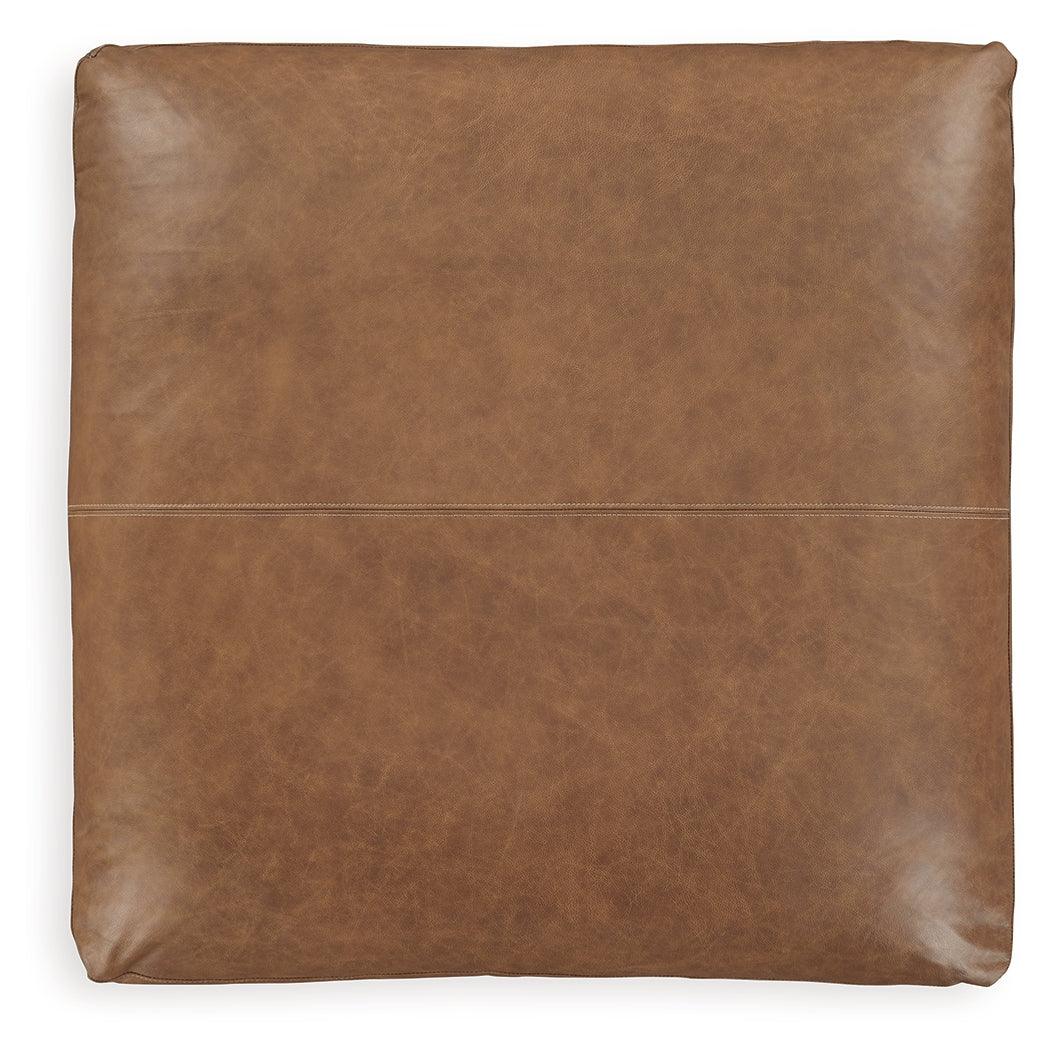 Emilia Caramel Oversized Leather Accent Ottoman by Ashley at Eve Furniture