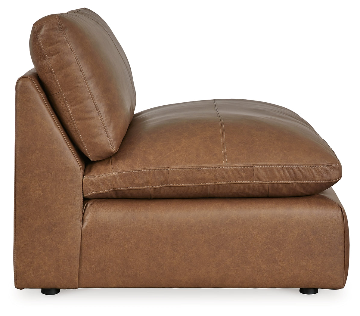 Emilia Caramel Leather Armless Chair by Ashley at Eve Furniture