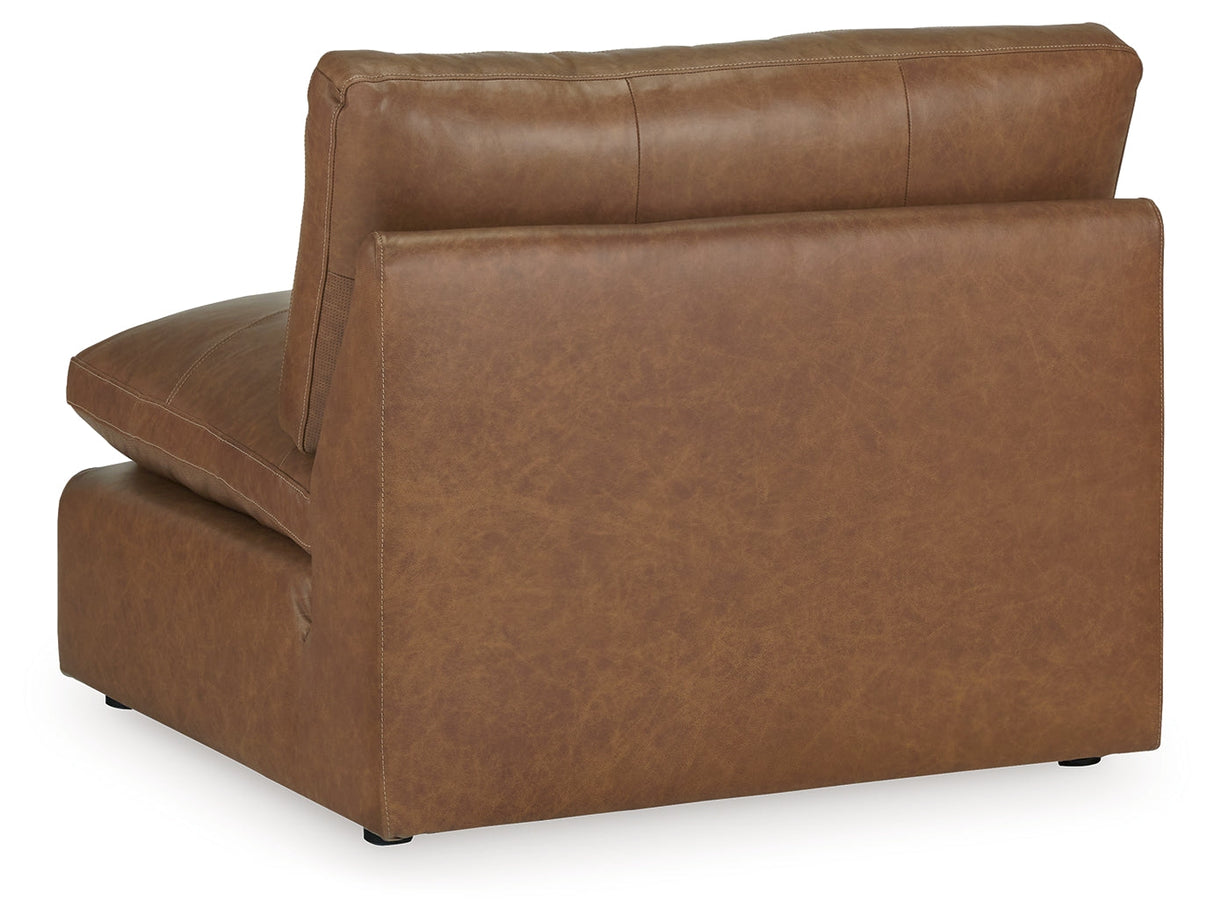 Emilia Caramel Leather Armless Chair by Ashley at Eve Furniture