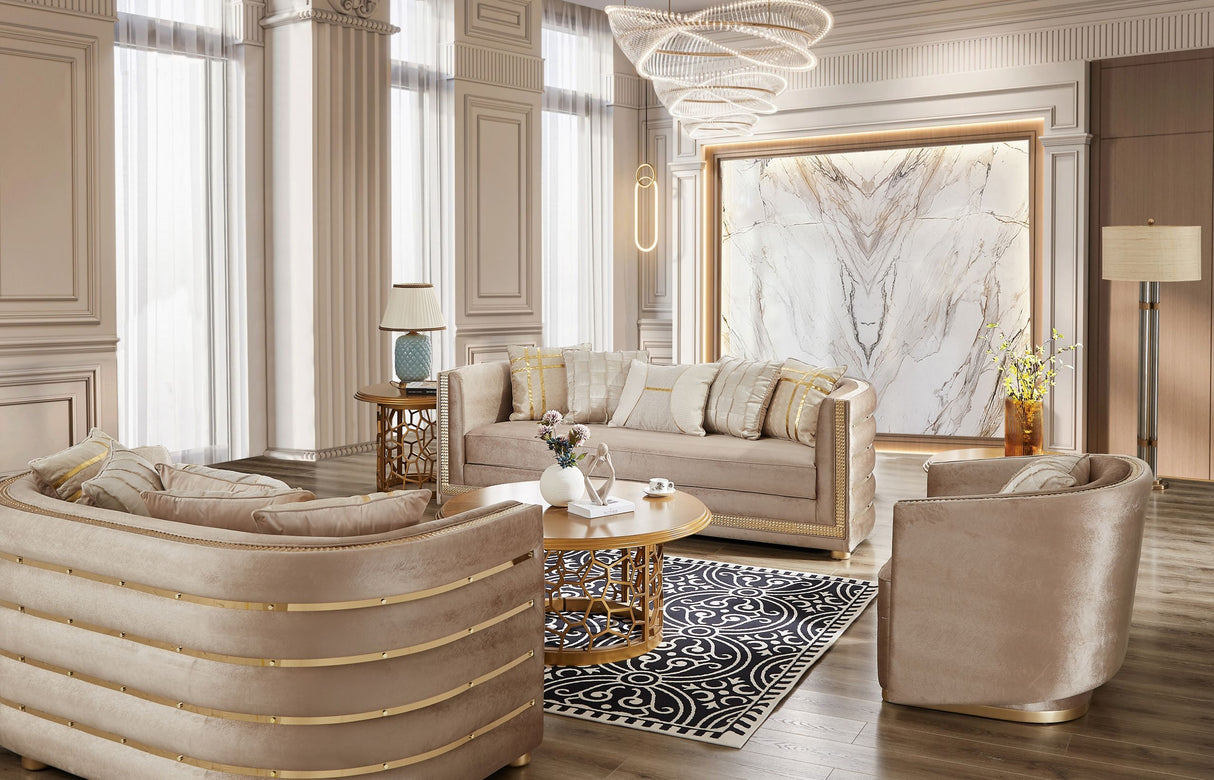 Emilio Beige Fabric 3-Piece Living Room Set by Homey Design at Eve Furniture