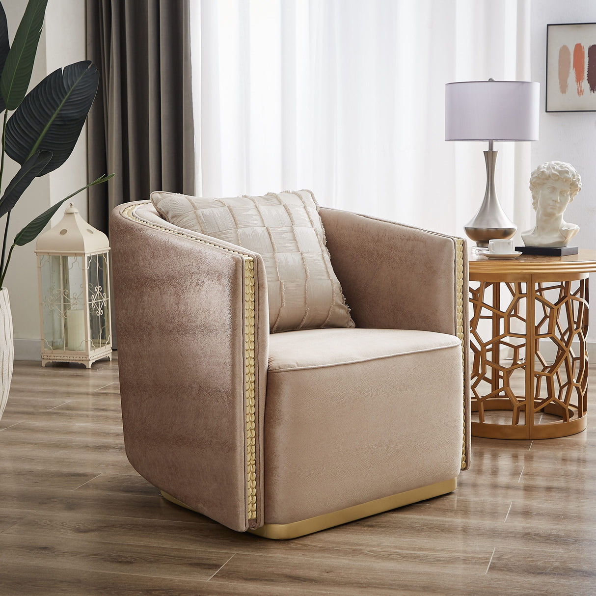 Emilio Beige Fabric Chair by Homey Design at Eve Furniture
