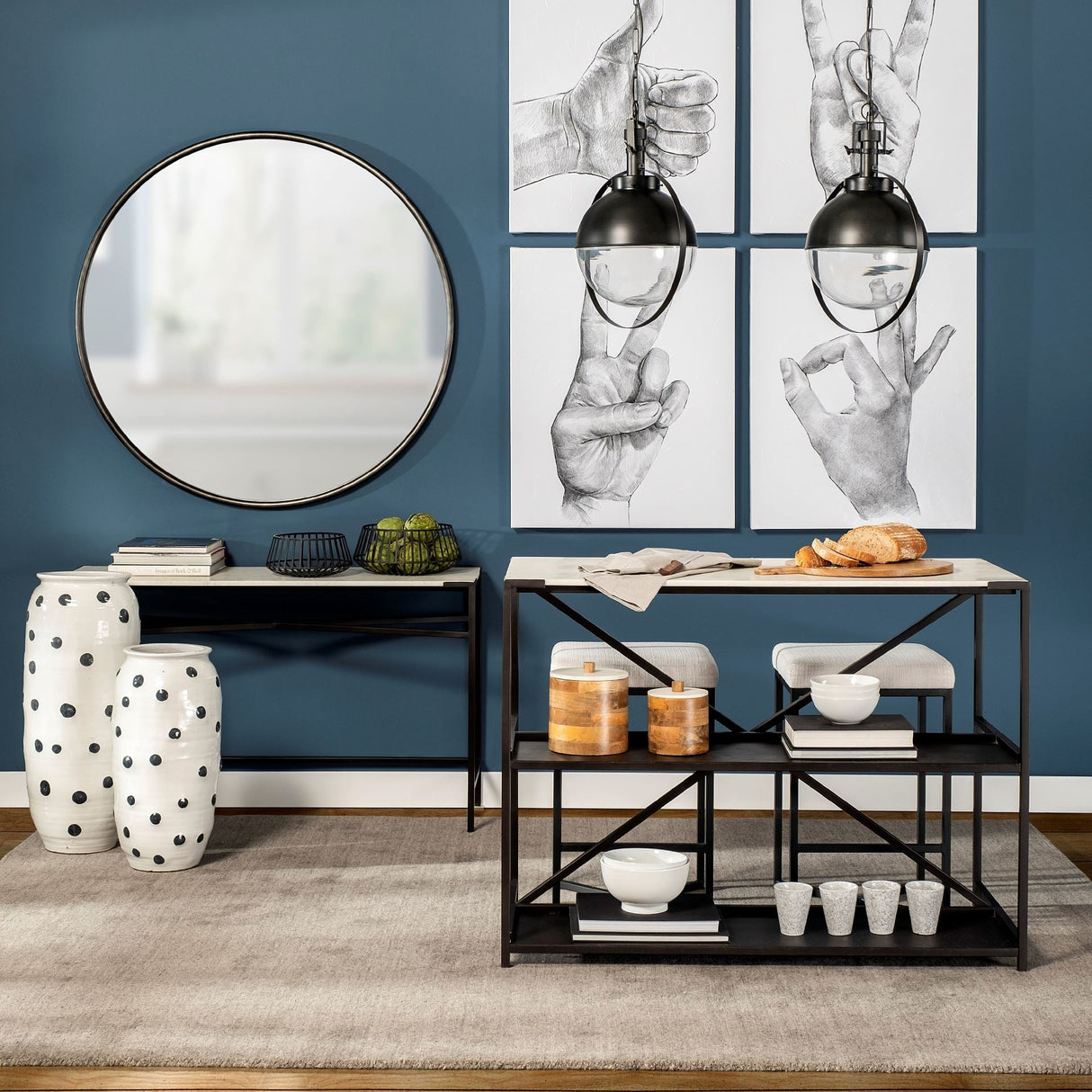 Emilio Set of 2 Black Metal Slated Bowls by Mercana at Eve Furniture